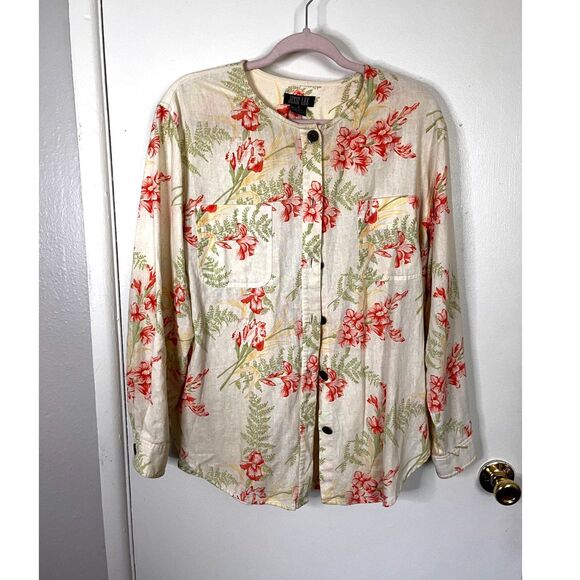 Women's Vintage Jessi Lee Floral Linen Blend Button Down Top Size M - Picture 1 of 6